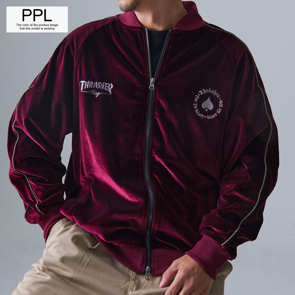 THRASHER（スラッシャー） スカジャン メンズ 別珍 ベロア 刺繍 ロゴ