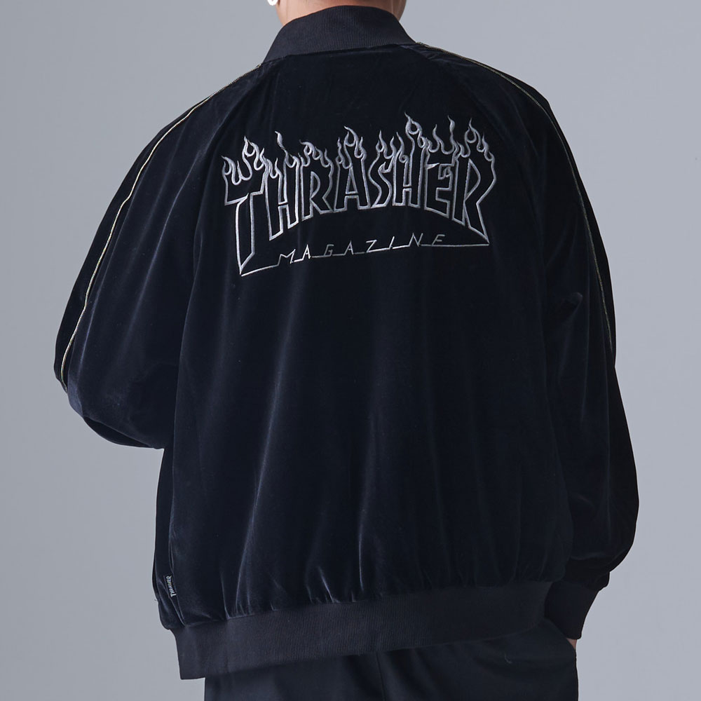 THRASHER（スラッシャー） スカジャン メンズ 別珍 ベロア 刺繍 ロゴ