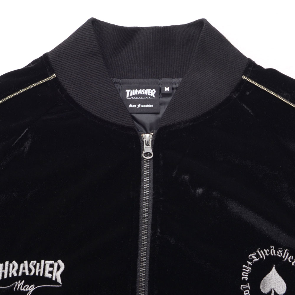 THRASHER（スラッシャー） スカジャン メンズ 別珍 ベロア 刺繍 ロゴ