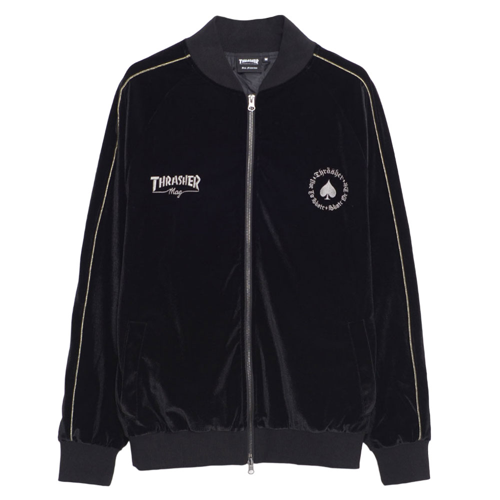 THRASHER（スラッシャー） スカジャン メンズ 別珍 ベロア 刺繍 ロゴ