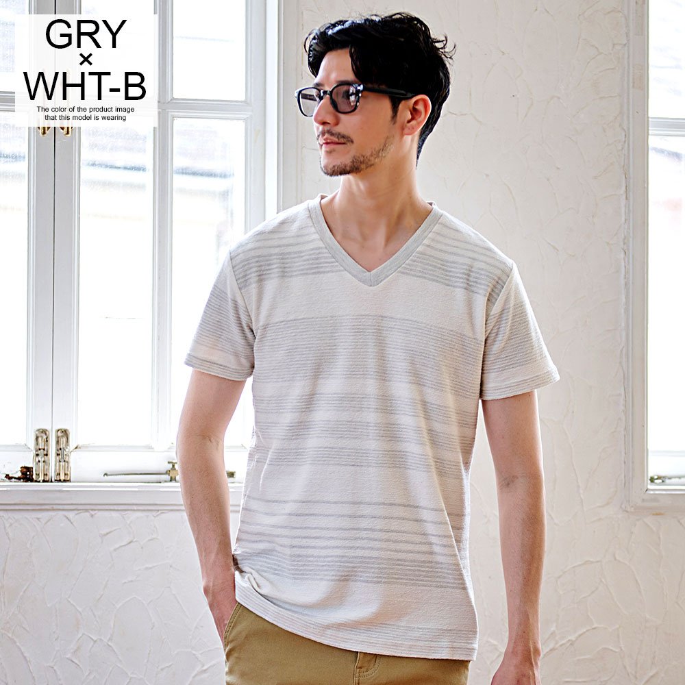 Vicci Tシャツ メンズ 半袖 Vネック 無地 ボーダー柄 薄手