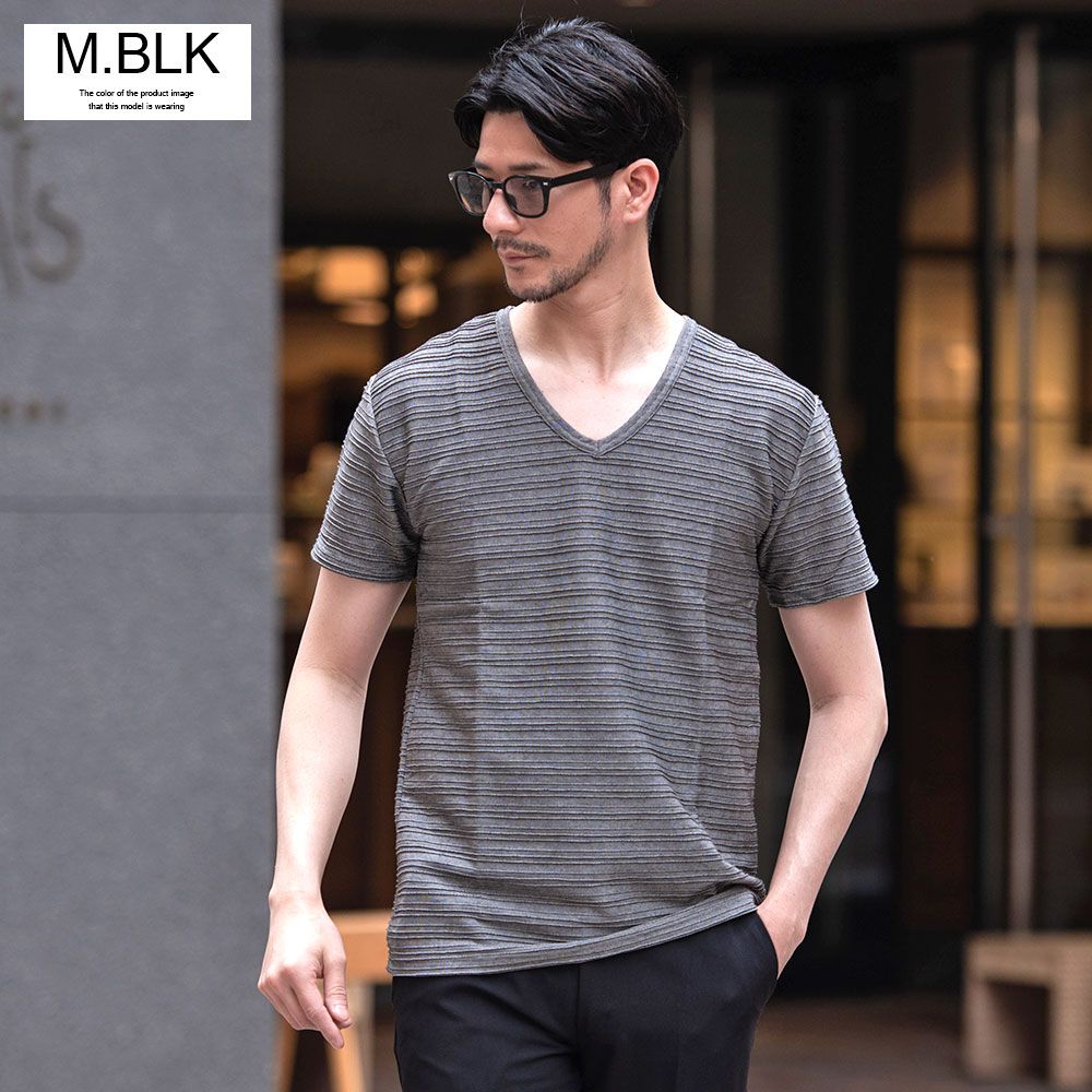 Tシャツ メンズ 半袖 ブランド おしゃれ Vネック 無地 ボーダー柄 細身 M L XL | Vicci | 19