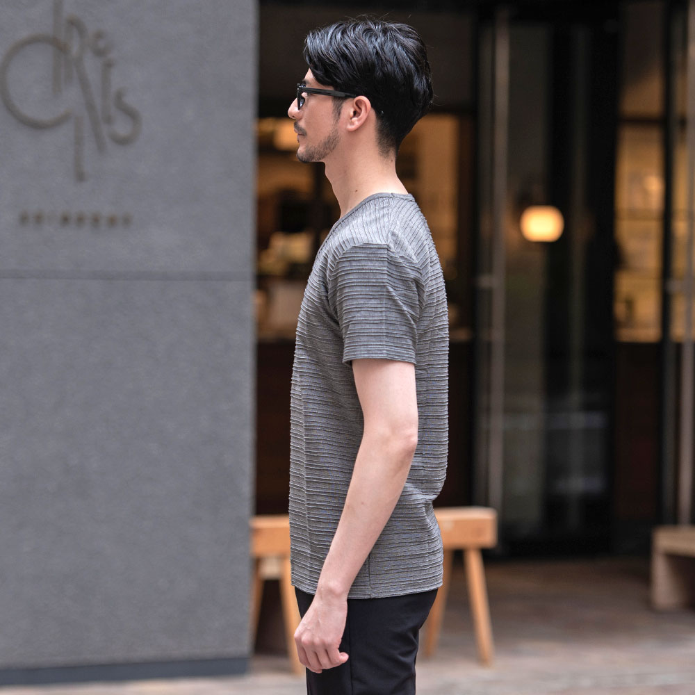 Tシャツ メンズ 半袖 ブランド おしゃれ Vネック 無地 ボーダー柄 細身 M L XL | Vicci | 21