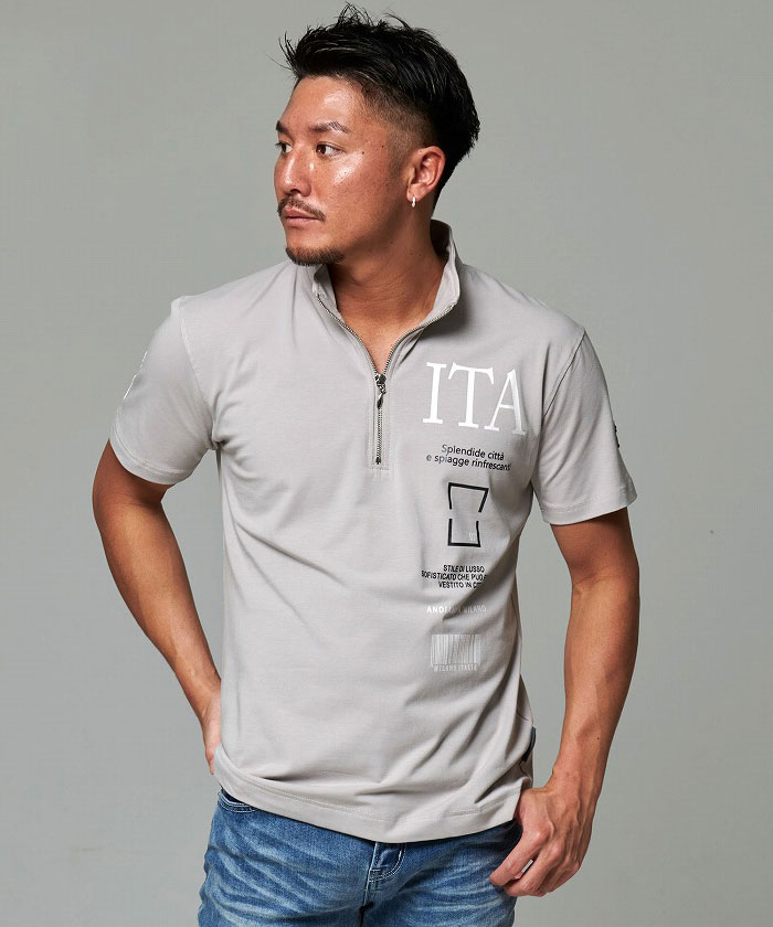 ポロシャツ メンズ 半袖 トップス スタンドカラー ハーフジップ ゴルフ 伸縮性 カジュアル (郵)