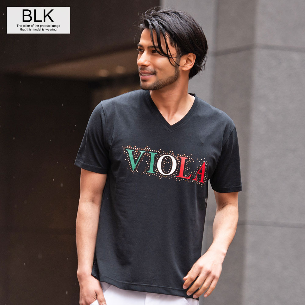 VIOLA Tシャツ メンズ ブランド おしゃれ 半袖 Vネック トップス 白 赤