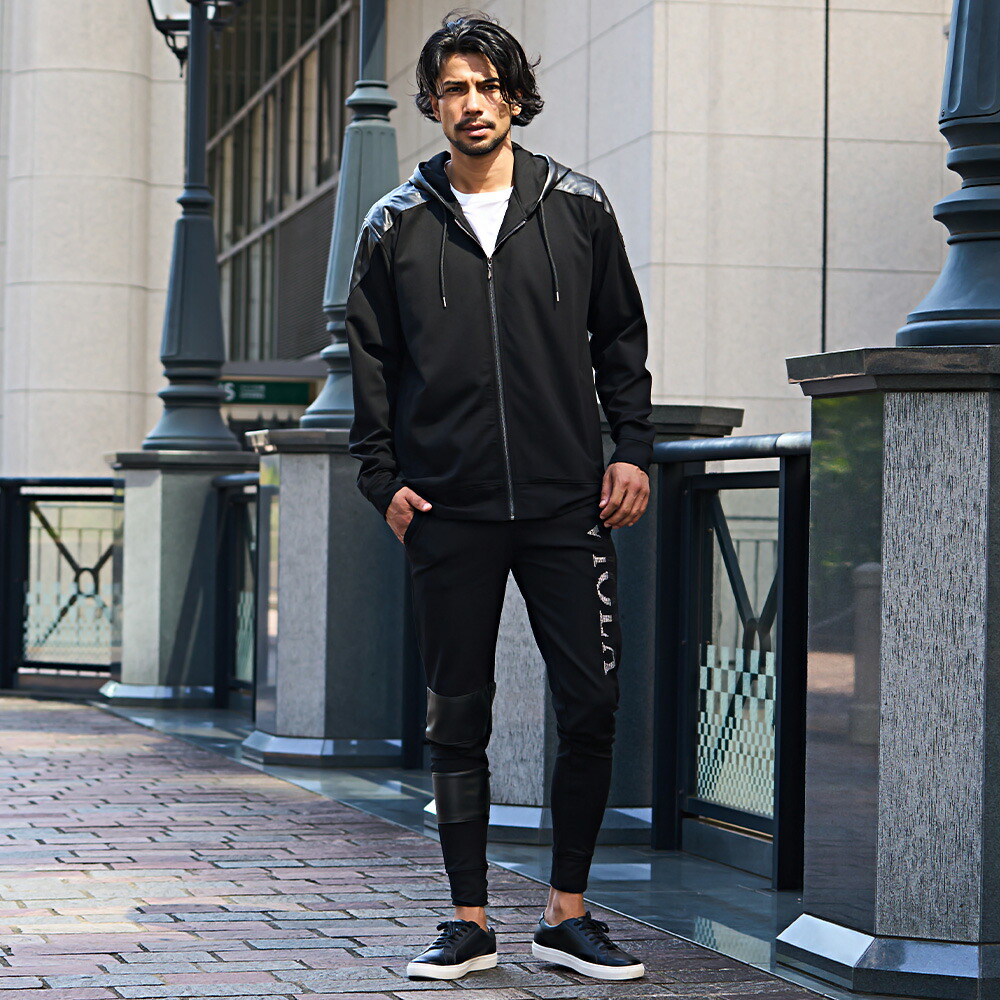 VIOLA パーカー メンズ トップス 長袖 ジップアップ スリム 切替