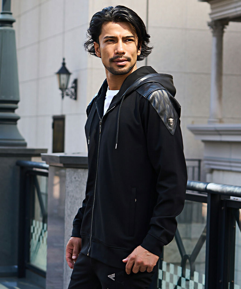 VIOLA パーカー メンズ トップス 長袖 ジップアップ スリム 切替