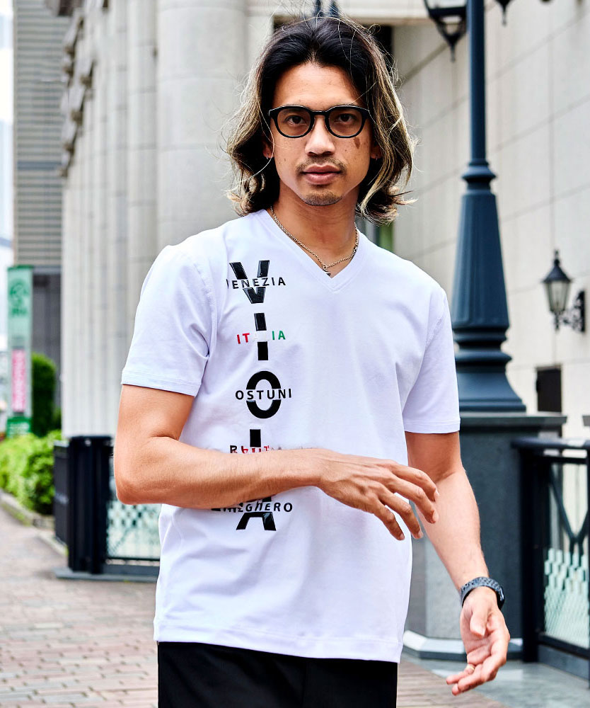 VIOLA Tシャツ メンズ 半袖 ブランド ヴィオラ 綿 Vネック ジェル