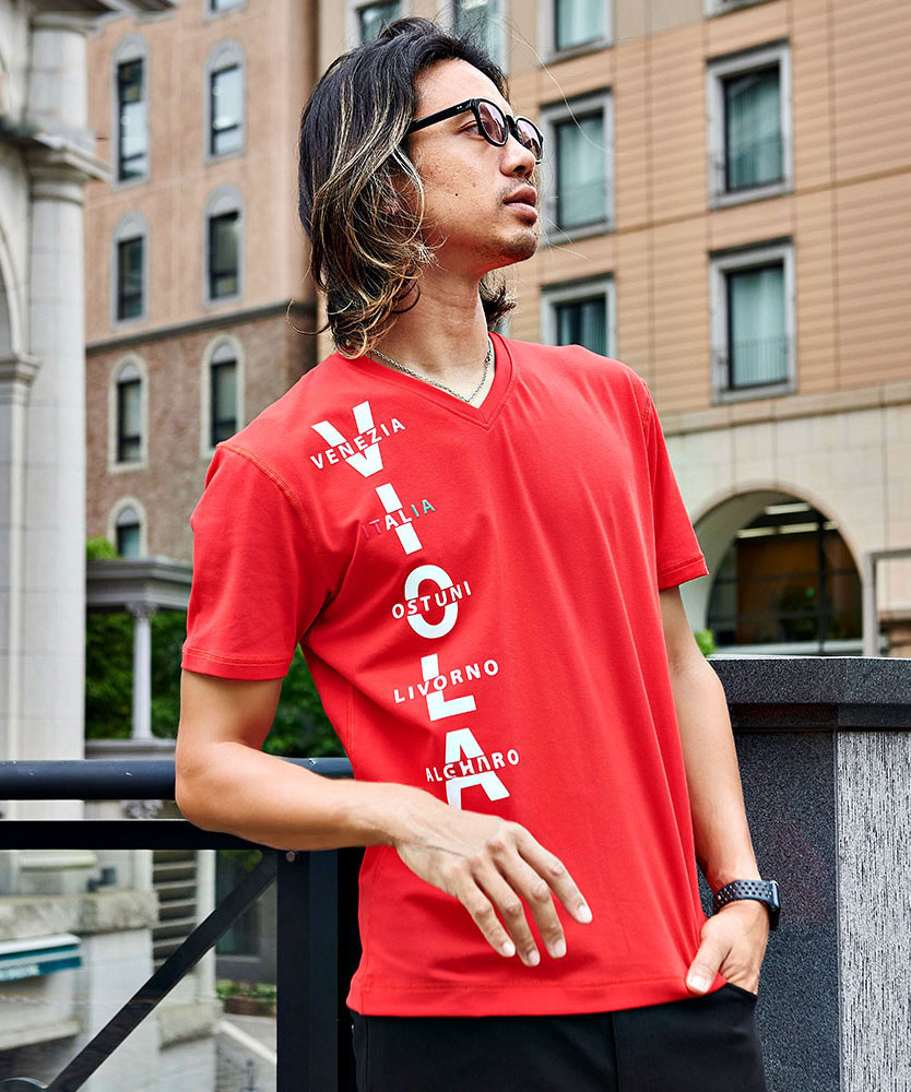 VIOLA Tシャツ メンズ 半袖 ブランド ヴィオラ 綿 Vネック ジェル