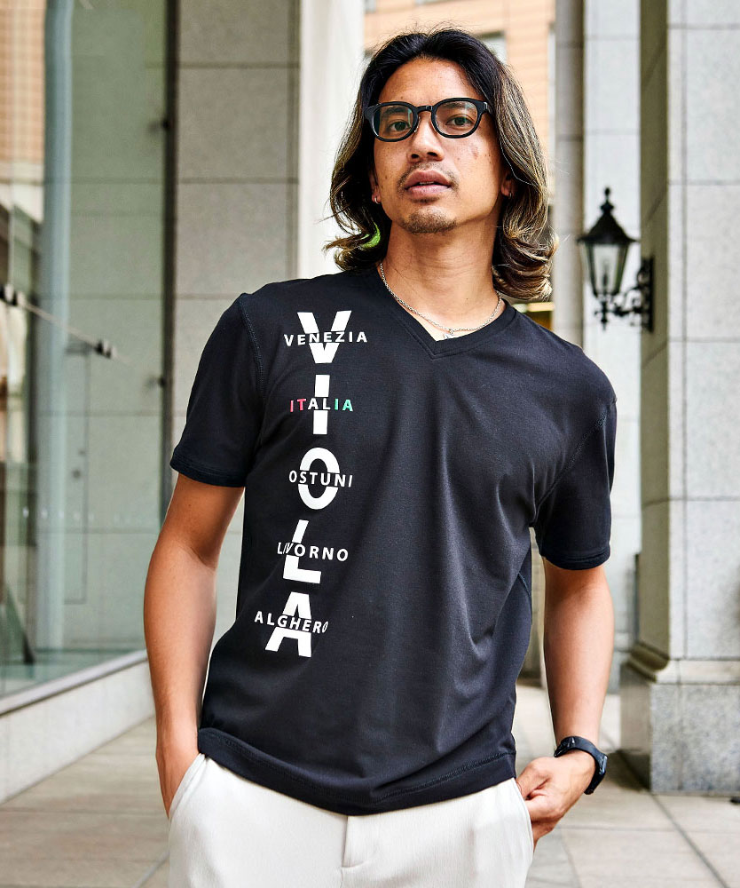 VIOLA Tシャツ メンズ 半袖 ブランド ヴィオラ 綿 Vネック ジェル