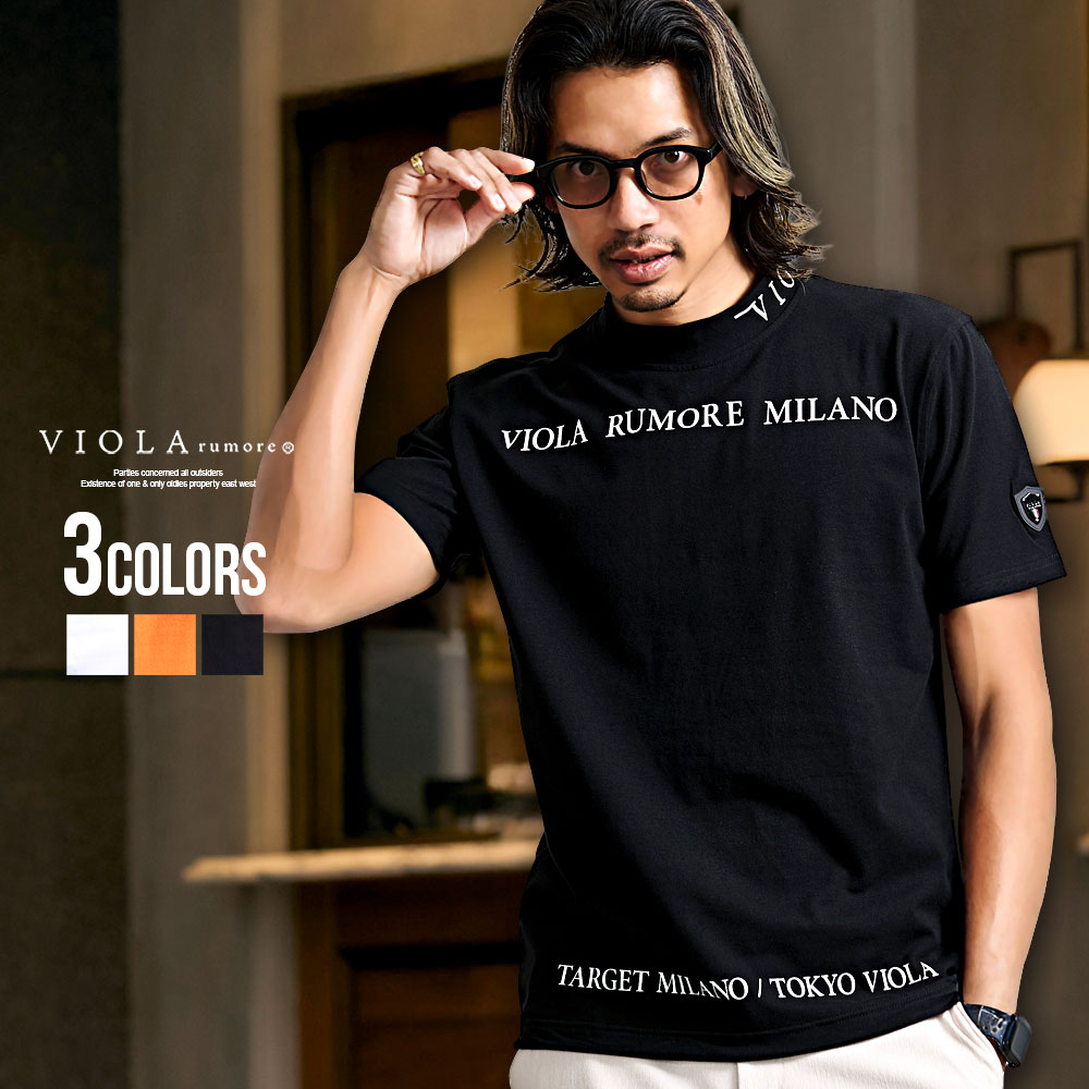 VIOLA Tシャツ メンズ 半袖 ブランド インナー モックネック ロゴ