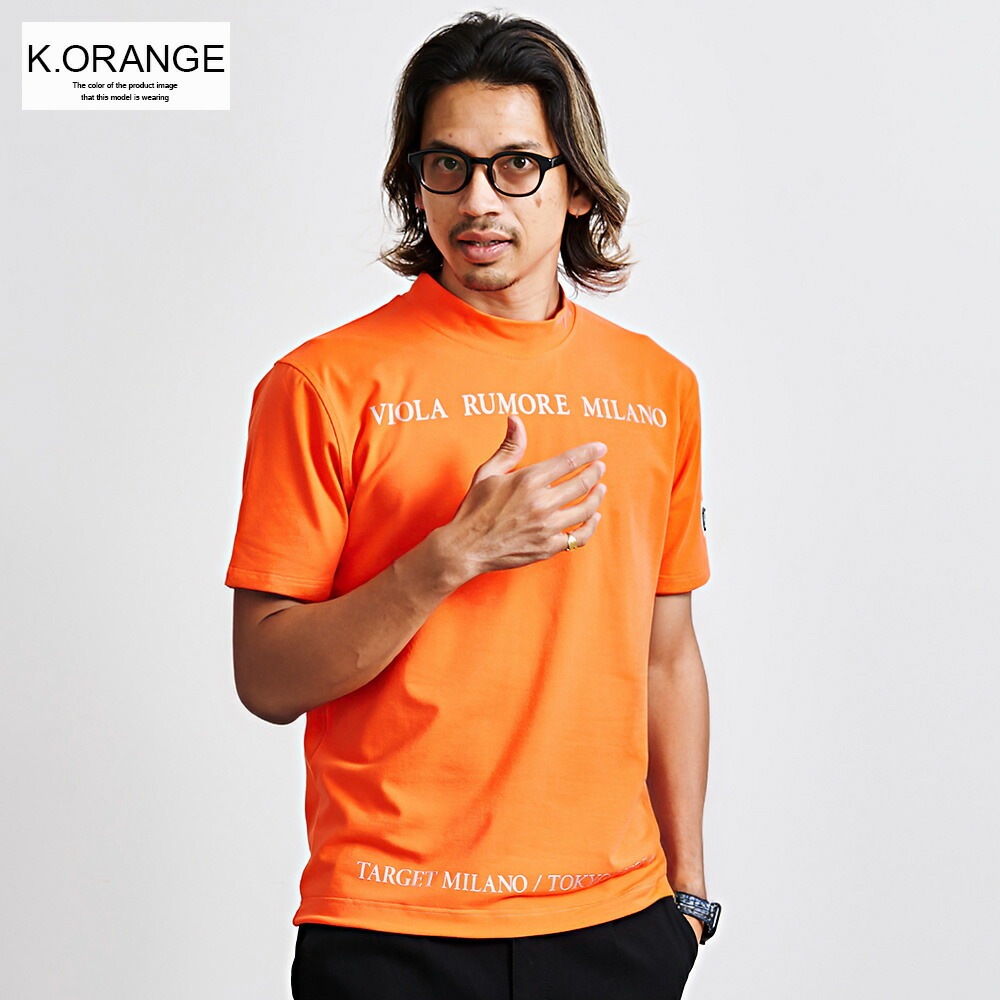 【早い者勝ち✨】新品 SY32 メンズ 半袖 モックネック XL オレンジ系 VIOLA Tシャツ メンズ 半袖 ブランド インナー モックネック ロゴ