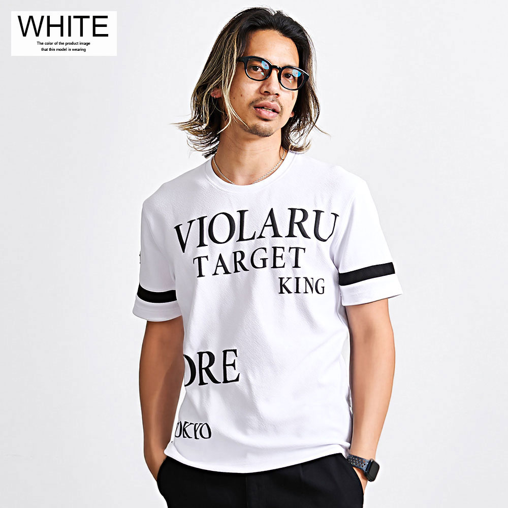 VIOLA Tシャツ メンズ 半袖 ブランド ワッフル サーマル 発砲プリント