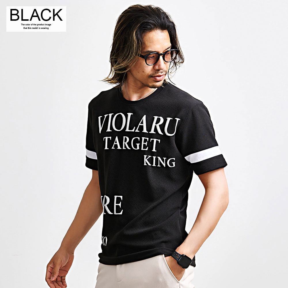 VIOLA Tシャツ メンズ 半袖 ブランド ワッフル サーマル 発砲プリント