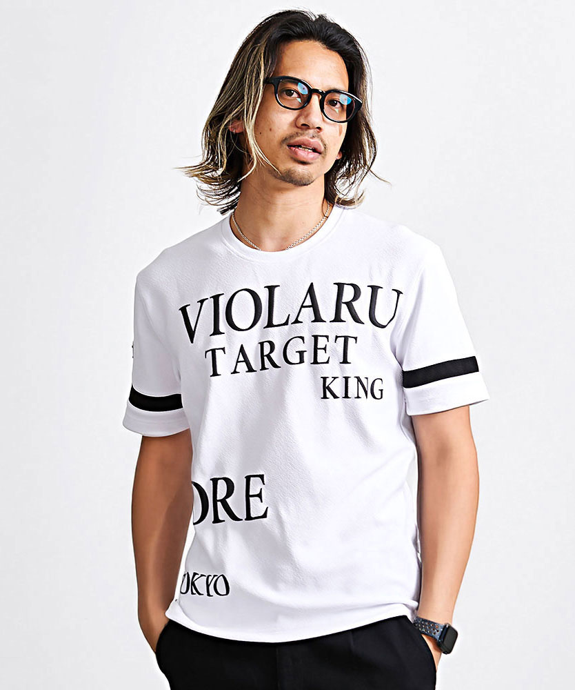 VIOLA Tシャツ メンズ 半袖 ブランド ワッフル サーマル 発砲プリント