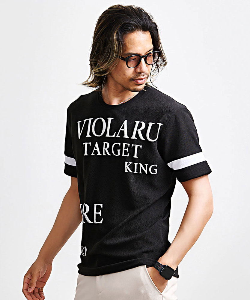 VIOLA Tシャツ メンズ 半袖 ブランド ワッフル サーマル 発砲プリント