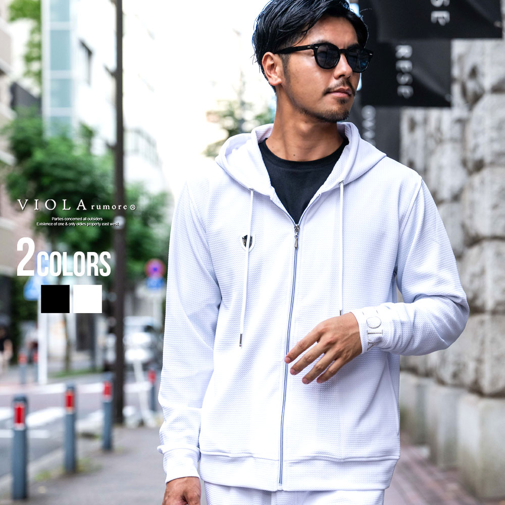 VIOLA パーカー メンズ 長袖 ジップアップ ポケット付き 細身 ロゴ
