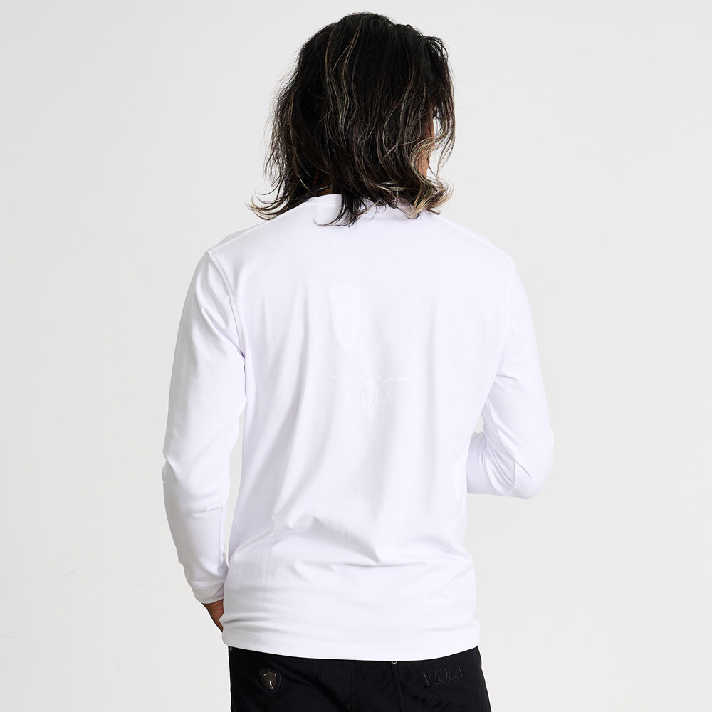 VIOLA ロンT メンズ 長袖 Tシャツ ロゴ バックプリント エンブレム 白