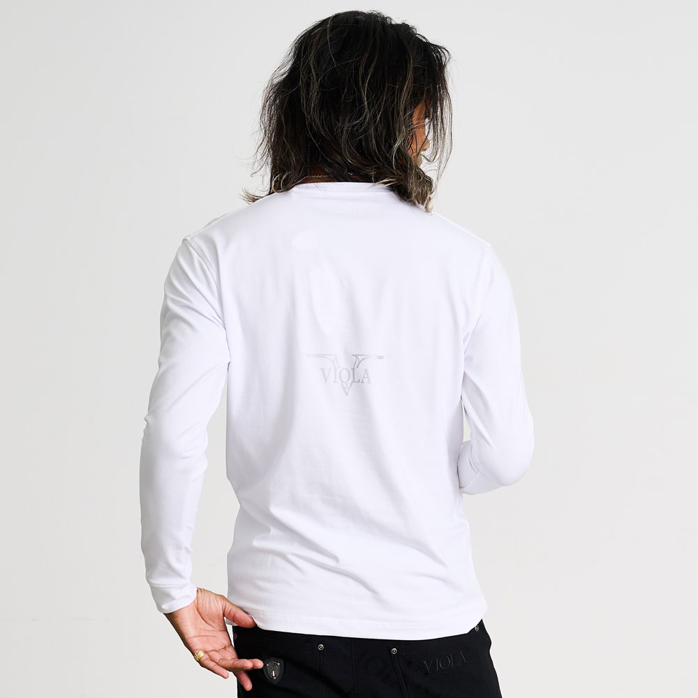 VIOLA ロンT メンズ 長袖 Tシャツ ロゴ バックプリント エンブレム 白