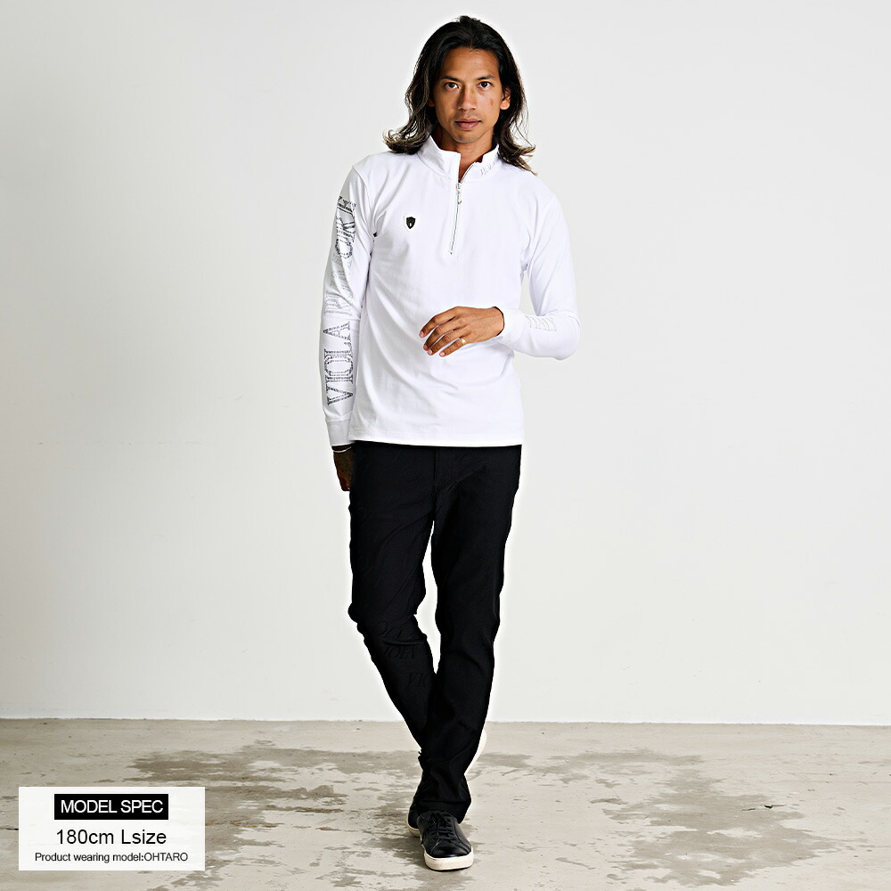 VIOLA ロンT メンズ 長袖 Tシャツ ハーフジップ ラインストーン