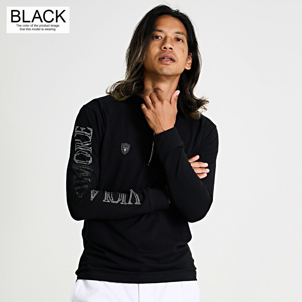 VIOLA ロンT メンズ 長袖 Tシャツ ハーフジップ ラインストーン