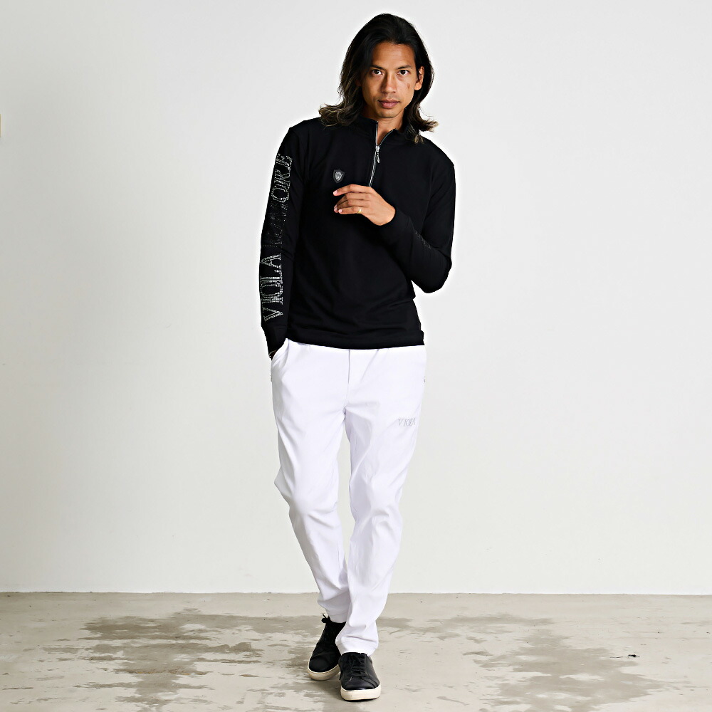 VIOLA ロンT メンズ 長袖 Tシャツ ハーフジップ ラインストーン