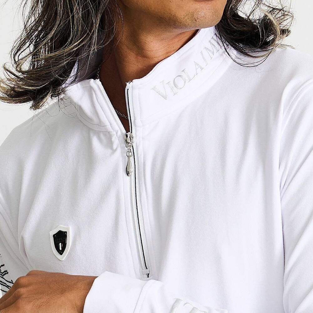 VIOLA ロンT メンズ 長袖 Tシャツ ハーフジップ ラインストーン