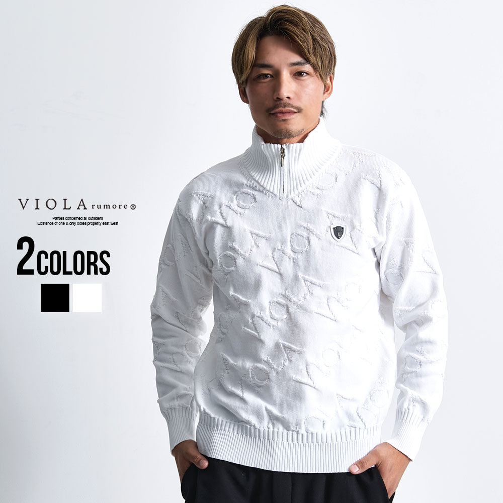 VIOLA ニット メンズ セーター ハーフジップ 総柄 ロゴ ゴルフウェア