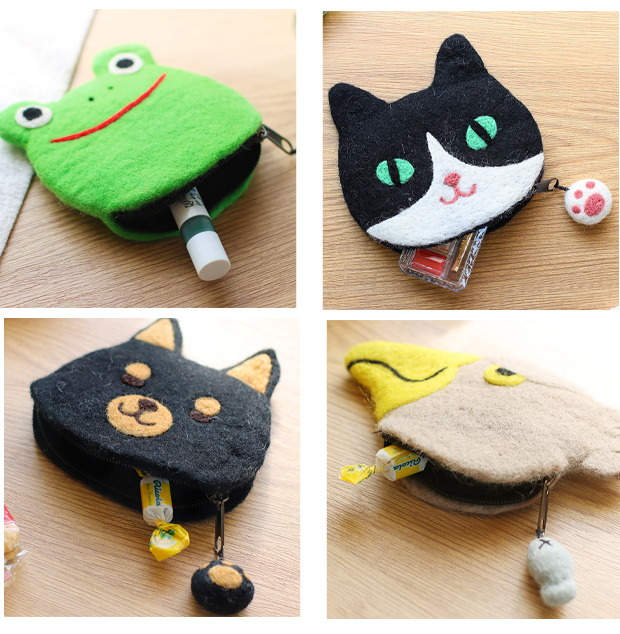 フェルトポーチ フェイスポーチ 化粧ポーチ 小物入れ ウール アニマル