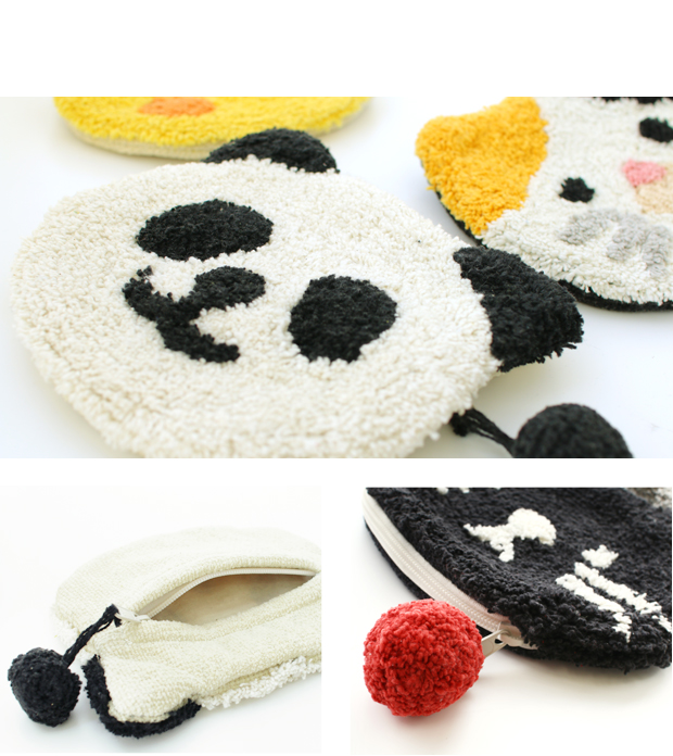 ぽこもこ ポーチ 小物入れ 化粧ポーチ メイクポーチ かわいい おしゃれ 布 綿 シェニール織 刺繍 スマイル 犬 猫 ネコ 動物 14217-000 14218-000 | ブランド登録なし | 04