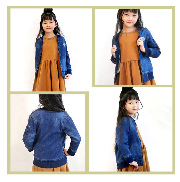 ニット風デニム MA-1ジャケット デニムジャケット 120 130 140 150 160 子供服 男子 女子 キッズ Gジャン ジャンパー  アウター 長袖 C5640 送料無料