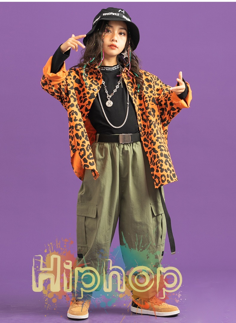 ヒップホップ ダンス衣装 キッズ セットアップ ヒョウ柄シャツ カーゴ