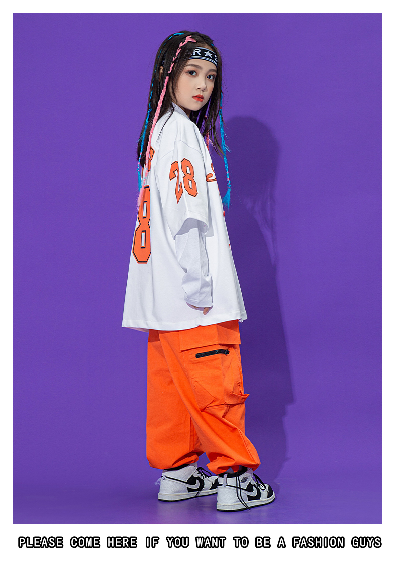 オレンジ 夏 派手 ベースボール シャツ 半袖 キッズ ダンス衣装 セットアップ 男の子 女の子 かっこいい カジュアルシャツ おしゃれ トップス ロングtシャツ ロ