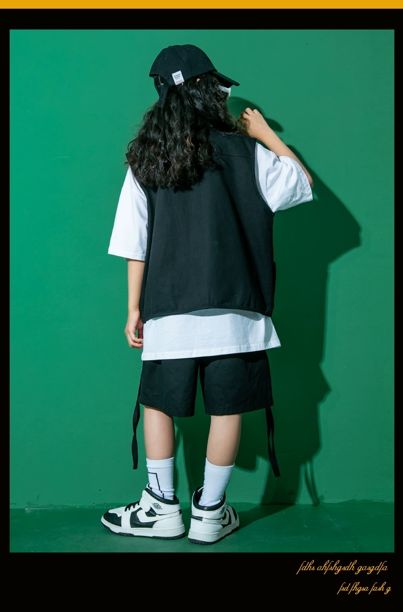キッズ ダンス衣装 ヒップホップ ベスト 黒 白 ピンク 黄土色 赤 キッズ ダンス衣装 ヒップホップ ベスト 黒 白 ピンク 黄土色 赤