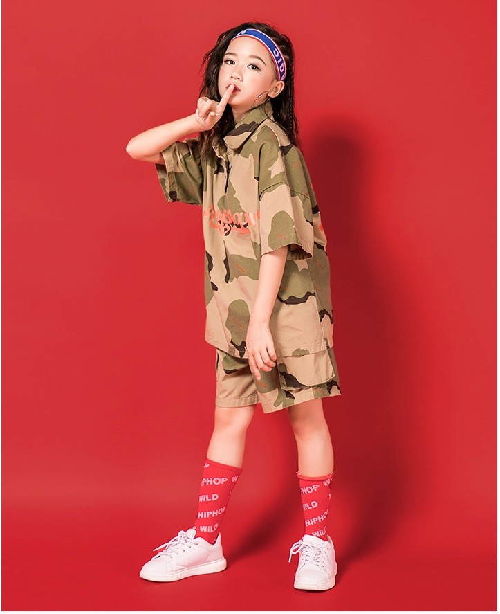 キッズ ヒップホップ ダンス衣装 ファッション セットアップ 韓国 迷彩