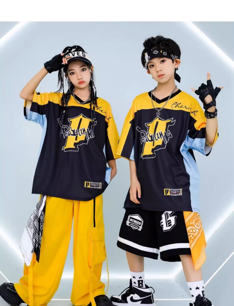 【美品 社交ダンス衣装】上下セット レッスンウェア 黒 黄色 キラキラ かわいい dfub2.jpg