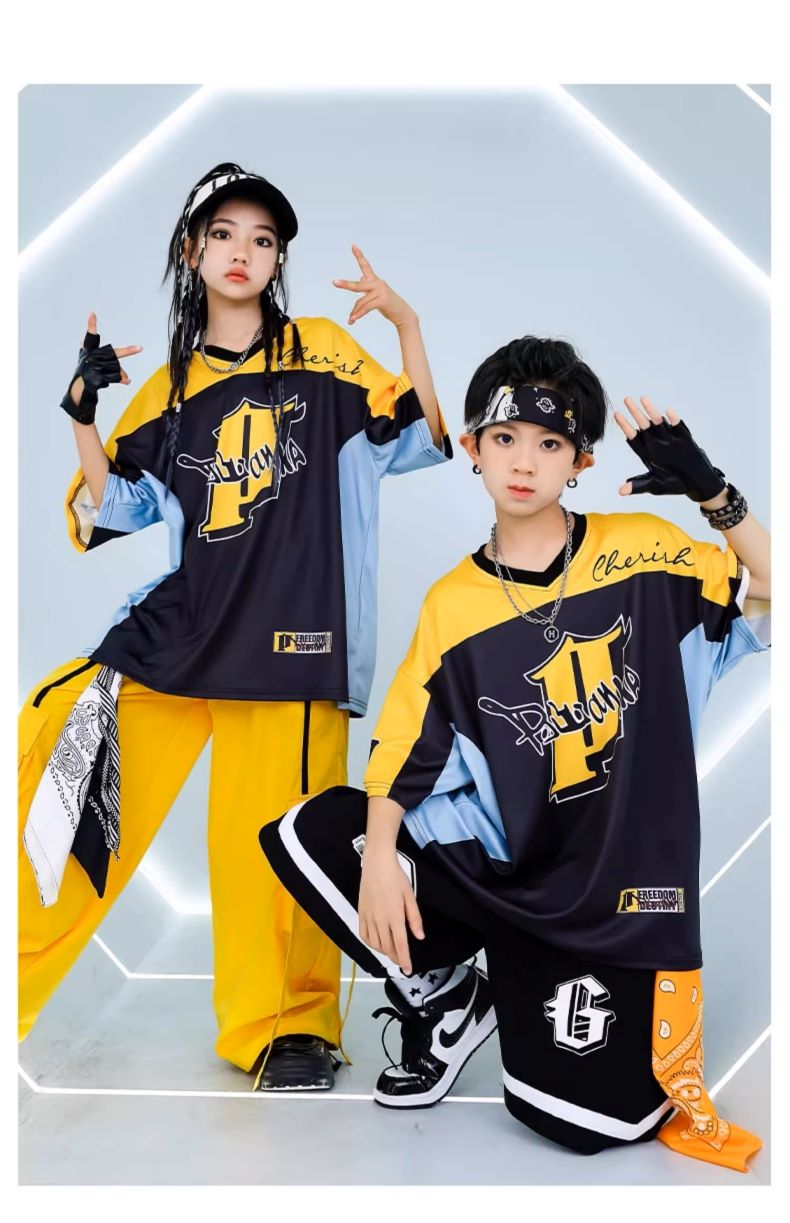キッズダンス衣装 セットアップ ヒップホップ 衣装 黄色 黒 K-POP 韓国