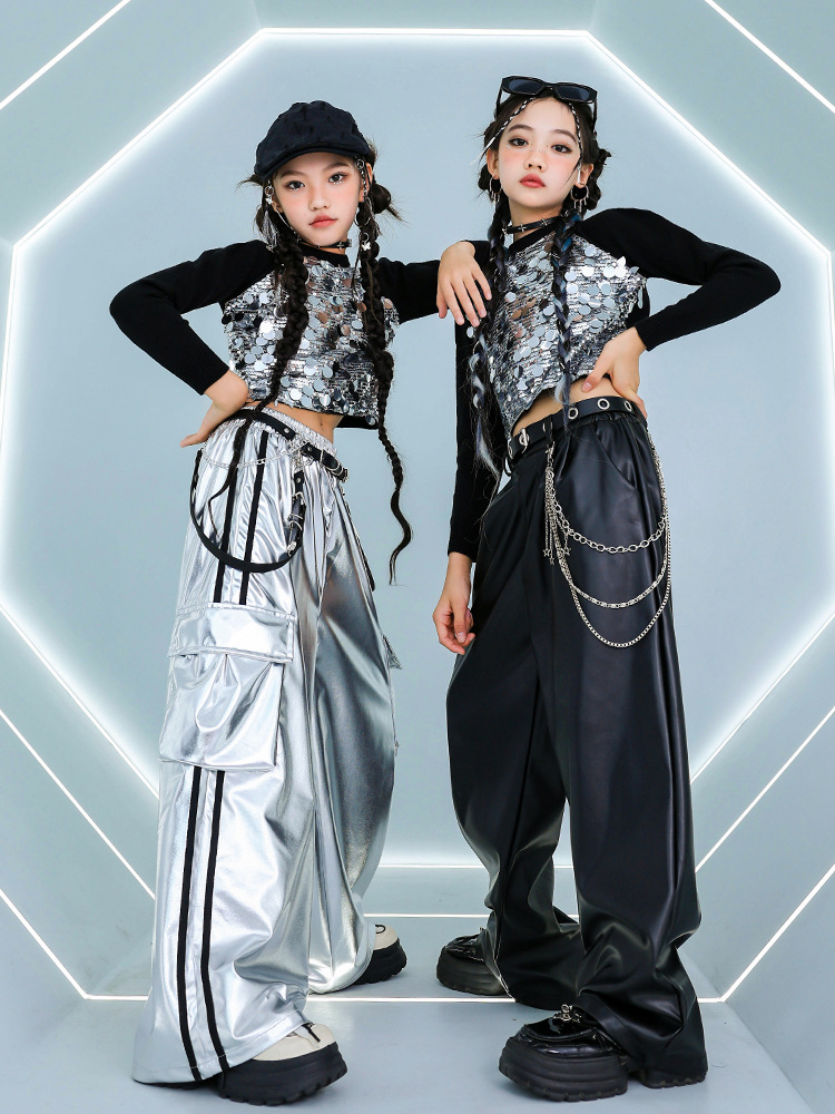 キッズダンス衣装 セットアップ 派手 メタル へそ出し キラキラ キッズダンス衣装 セットアップ 派手 メタル へそ出し キラキラ
