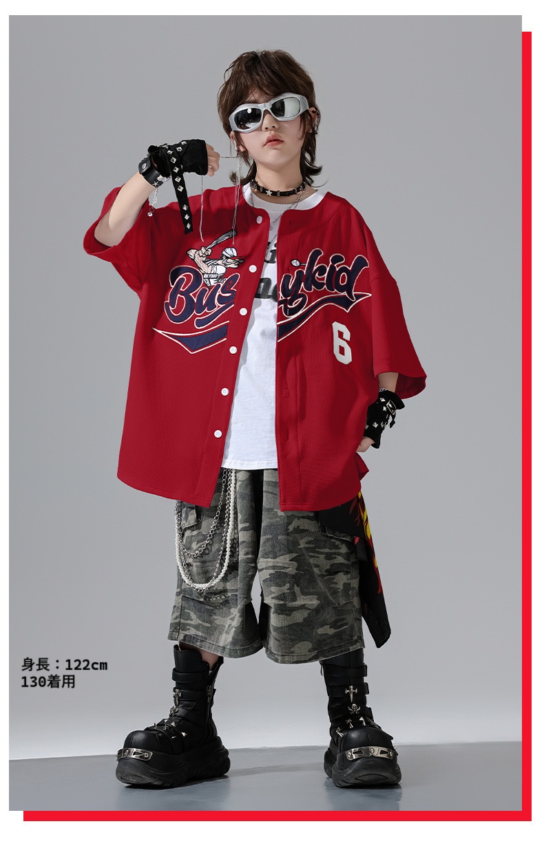 Centennial EBEL 15 ベースボールシャツ　赤Tシャツ　ダンス衣装 ベースボールシャツ ダンス衣装 キッズ ヒップホップ キッズダンス衣装