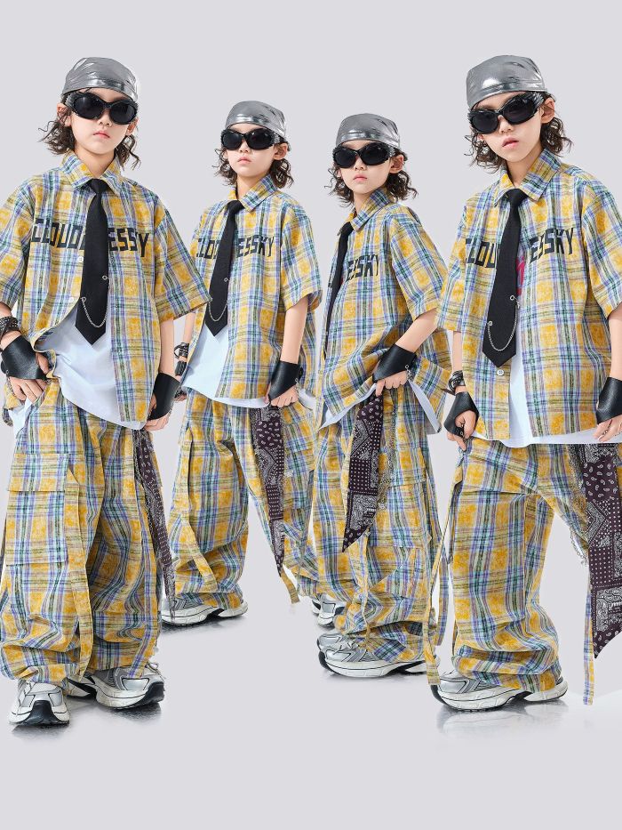 キッズダンス衣装 セットアップ チェックシャツ チェックパンツ ヒップ