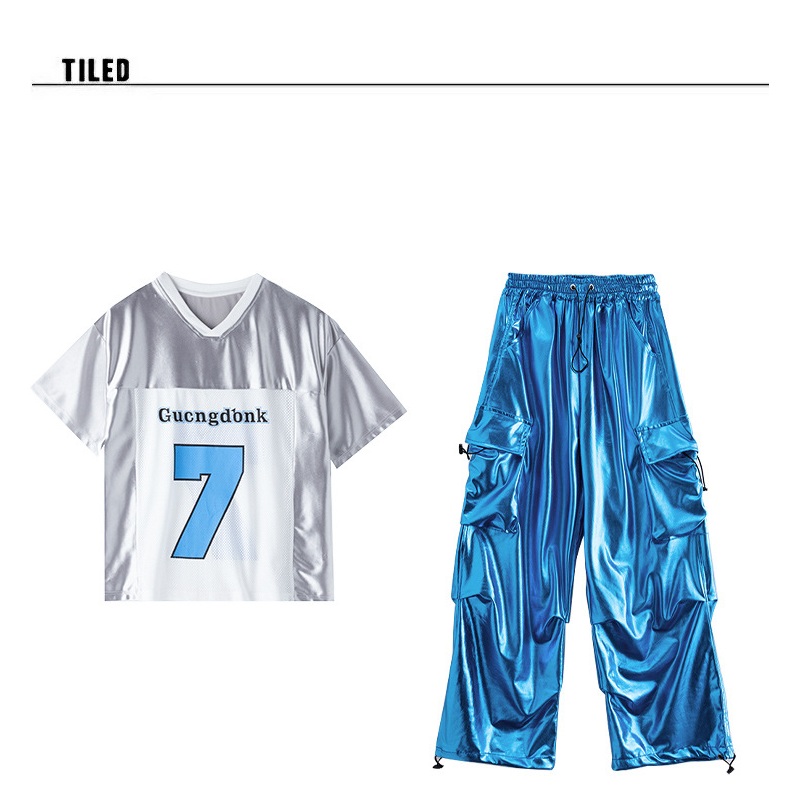 キッズダンス衣装 セットアップ 派手 キラキラTシャツ 銀 シルバー