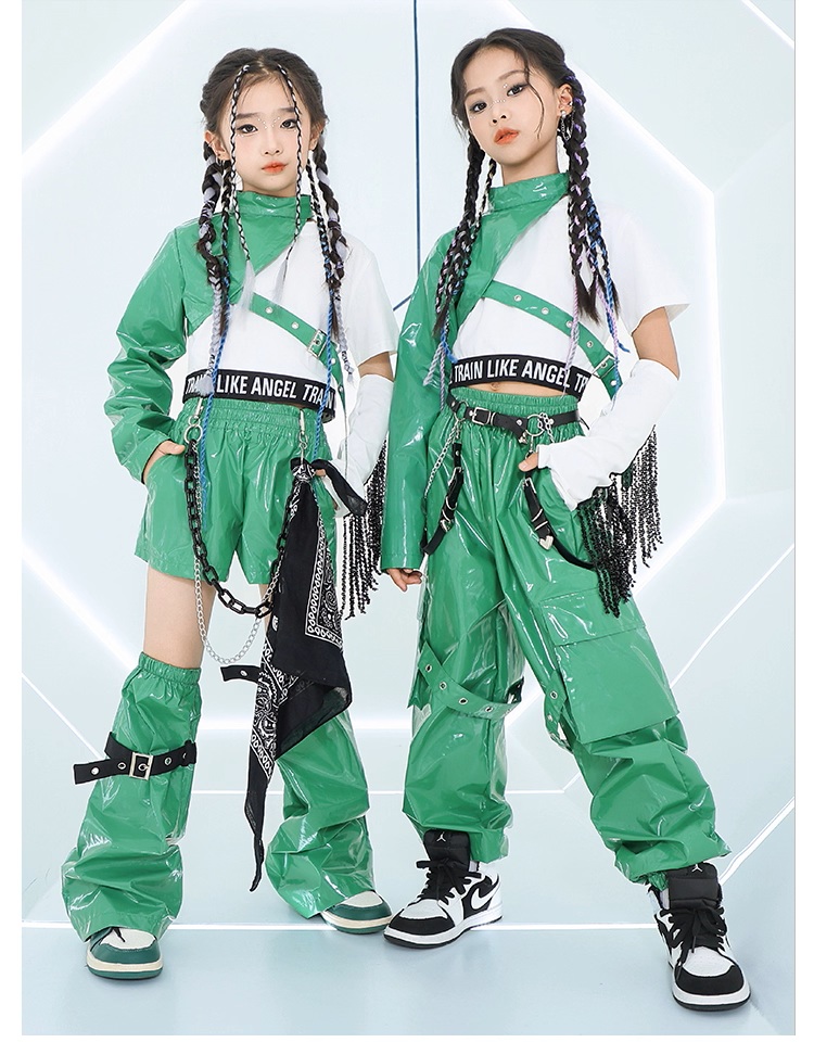 ダンス衣装 ガールズ 衣装 かっこいい グリーン エナメル K-POP 韓国