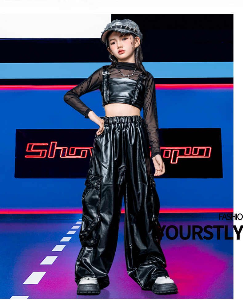 ダンス衣装 ガールズ 衣装 かっこいい 黒 レザー K-POP 韓国
