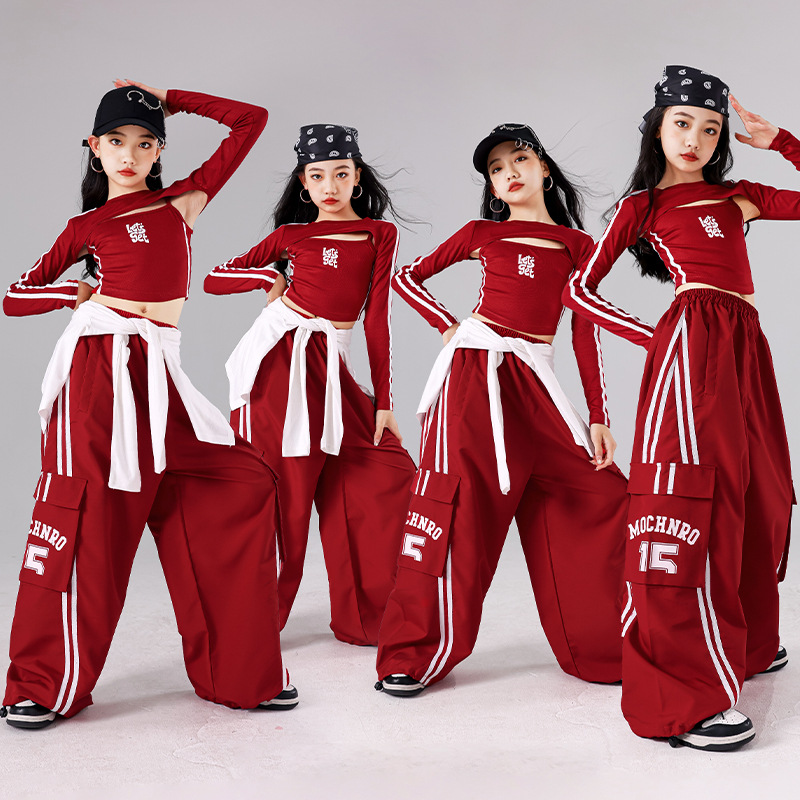 ヒップホップ ダンス衣装 ガールズ K-POP 韓国 赤 キッズダンス衣装