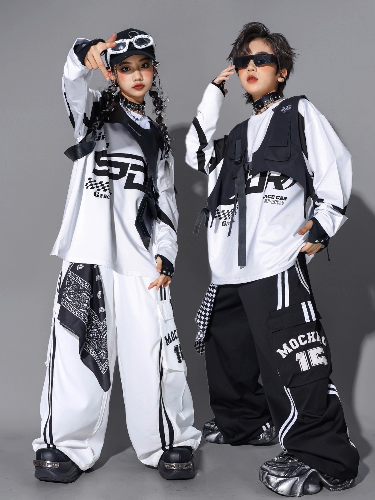 ヒップホップ 衣装 白 黒 キッズダンス衣装 セットアップ 韓国 子供