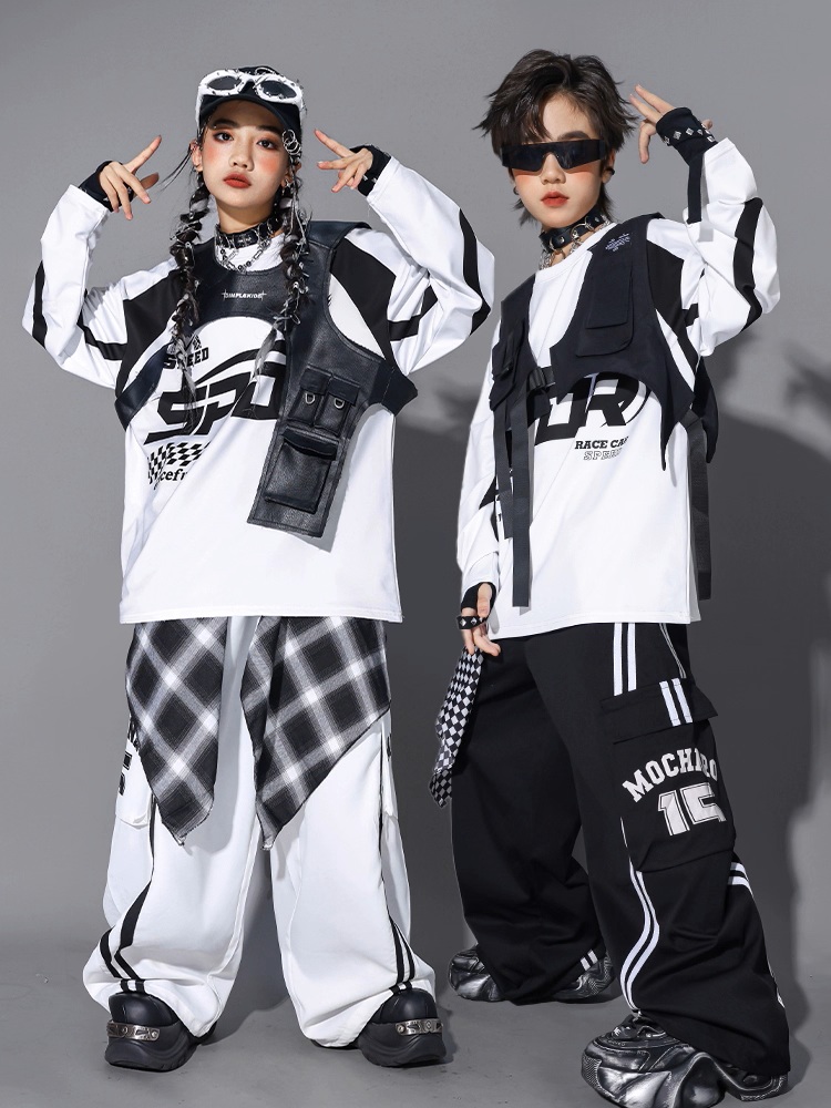ヒップホップ 衣装 白 黒 キッズダンス衣装 セットアップ 韓国 子供