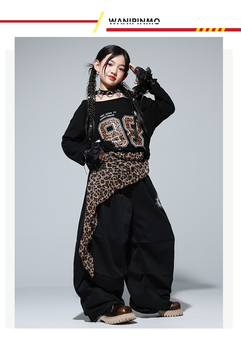 キッズダンス衣装 セットアップ ヒップホップ 衣装 ガールズ ヒョウ柄