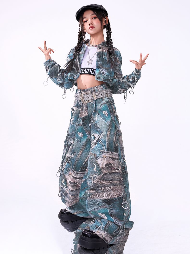 お得 美品ベリーダンス衣装 5点セットアップ グレー M ダンス衣装 キッズ セットアップ ガールズ ヒップホップ 衣装 K-POP