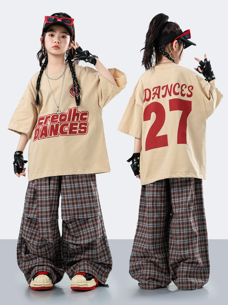 キッズダンス衣装 セットアップ ナンバリングTシャツ チェックパンツ
