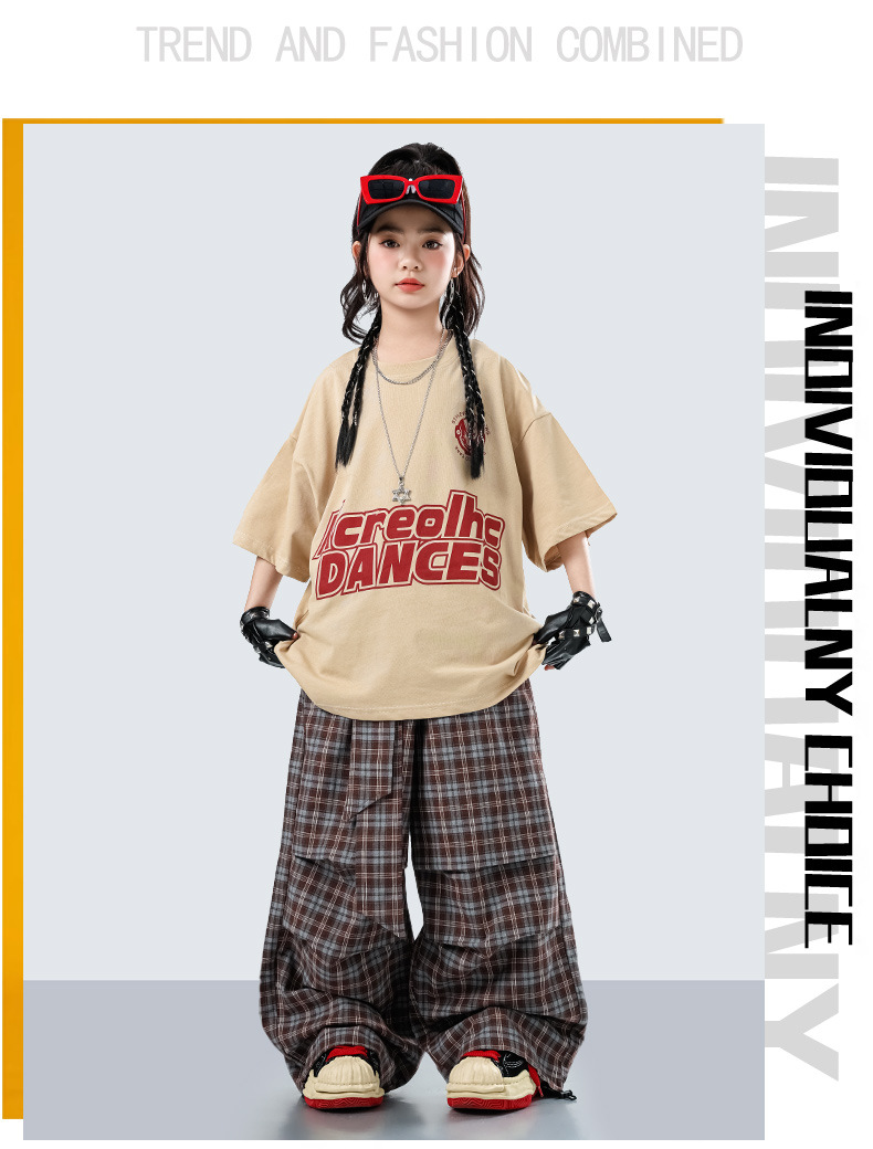 キッズダンス衣装 セットアップ ナンバリングTシャツ チェックパンツ